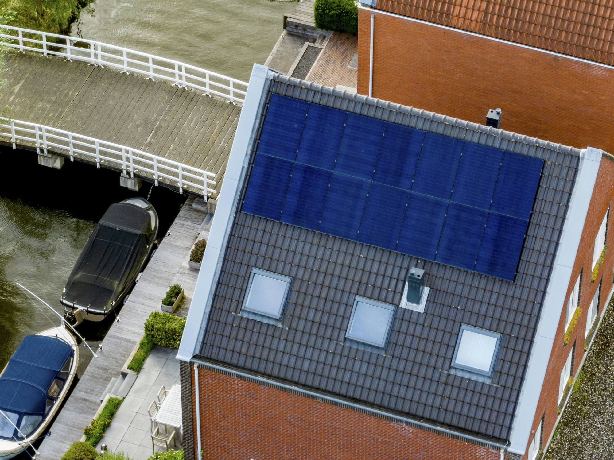 Solar panels on roofs of new homes under construction